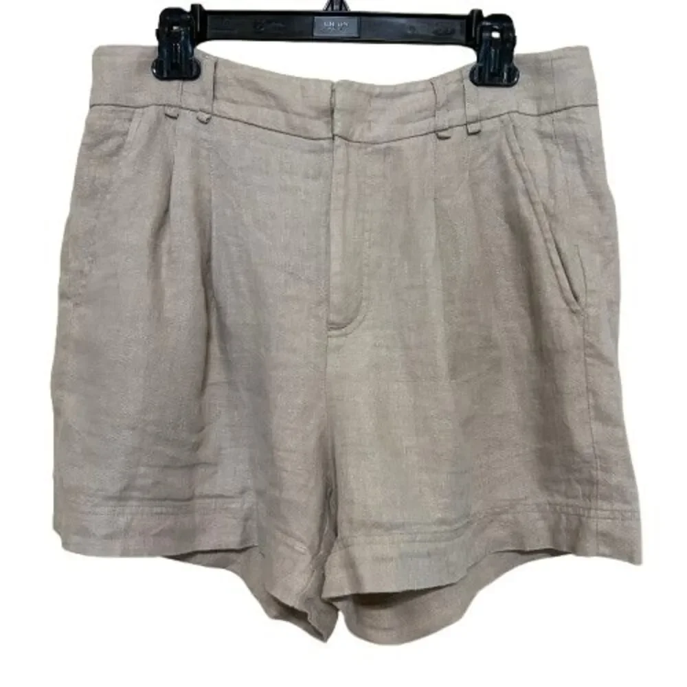 Free People Chelsea Shorts Womens 8 Sand Beige 100% Linen Pleated Revolve